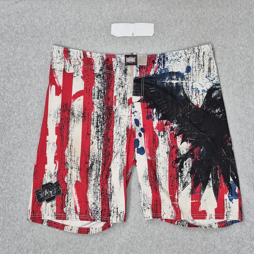 MMA Elite Men Activewear Shorts XL Red Graphic Flag Eagle Grunge Y2K 10" READ